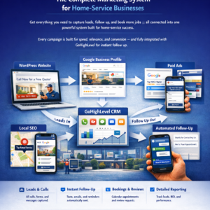 Diagram of a connected marketing system linking website, GBP, ads, and CRM